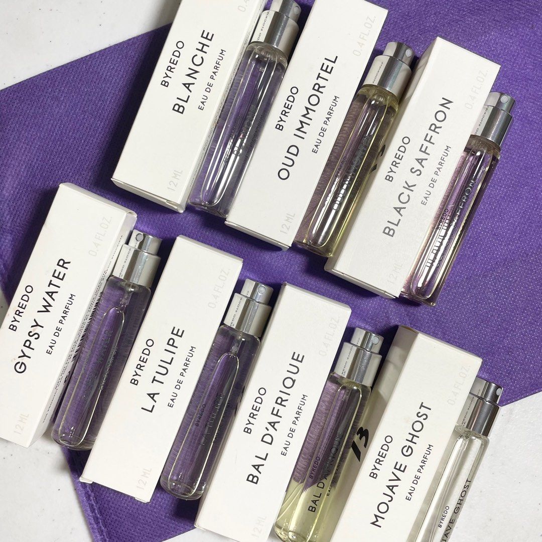 AUTHENTIC Byredo gypsy water La tulipe bal dafrique Mojave ghost Blanche eau de parfum perfume (Category: Fragrance & Deodorants) located in Pasig City. Submitted by vanityboutique (Listing ID 1215699708, Image 2). Description: Pm for more details 12ml with box sold per piece choose the scent that you want Brand new and authentic Selling low and affordable One of the best selling brands in the makeup skincare perfume world Price varies per scent 