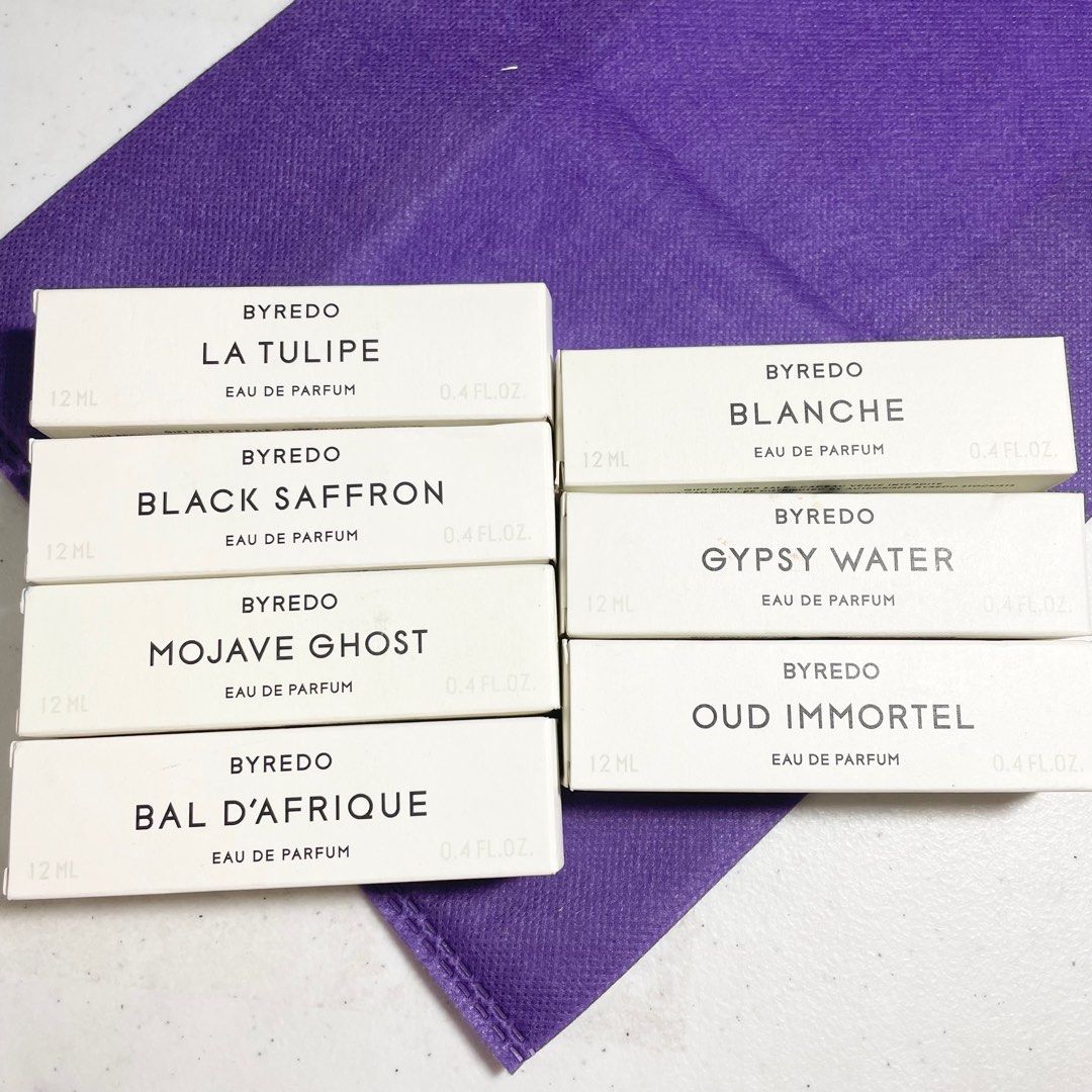 AUTHENTIC Byredo gypsy water La tulipe bal dafrique Mojave ghost Blanche eau de parfum perfume (Category: Fragrance & Deodorants) located in Pasig City. Submitted by vanityboutique (Listing ID 1215699708, Image 1). Description: Pm for more details 12ml with box sold per piece choose the scent that you want Brand new and authentic Selling low and affordable One of the best selling brands in the makeup skincare perfume world Price varies per scent 