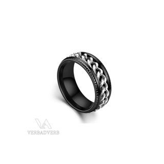 Black Silver Rotatable Chain Men’s Fashion Ring