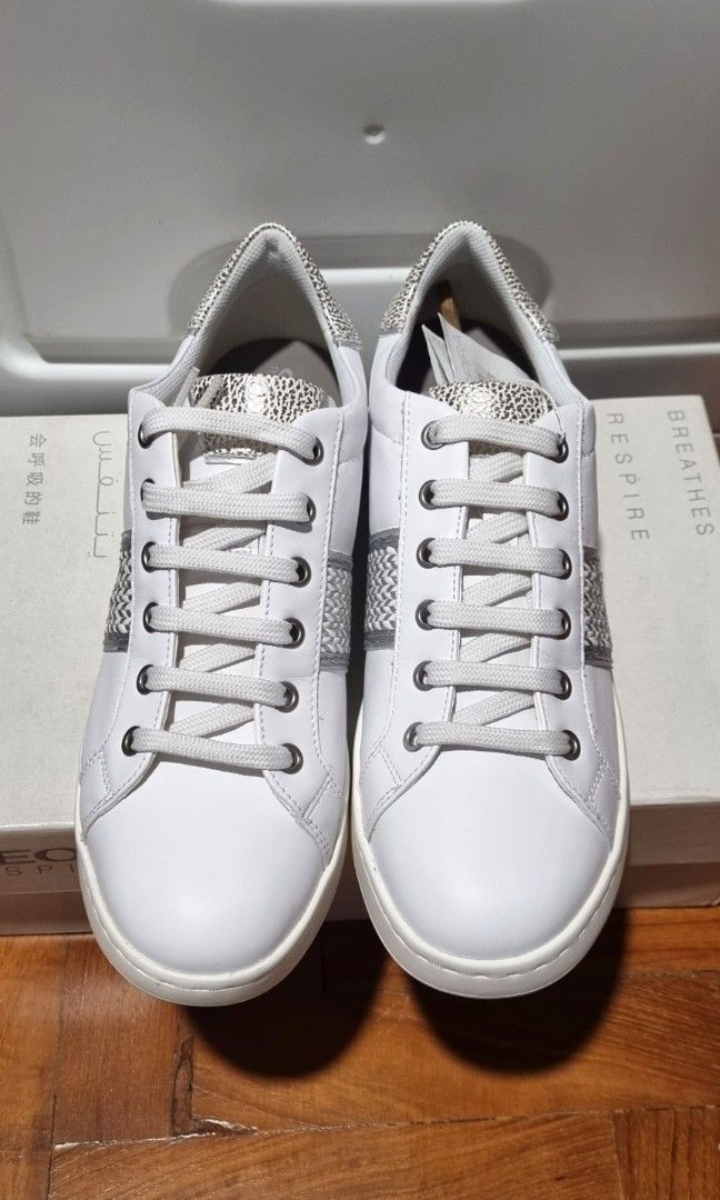 BN Geox Women Shoes White Silver Sneakers US8 Women s Fashion