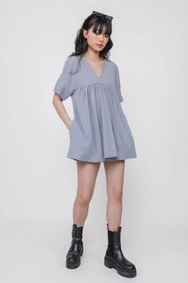 BNWOT The Tinsel Rack TTR Stacie Babydoll Romper in Dusty Blue