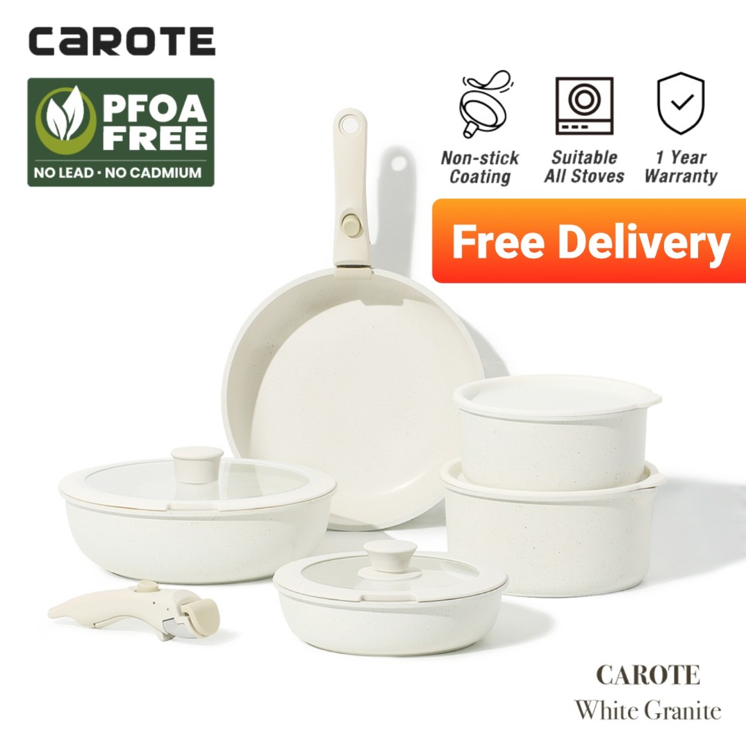 Carote 11-Piece Removable Handle Cookware Set Deep Frying Pan