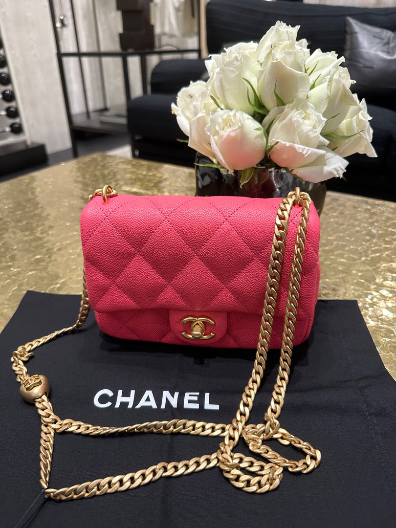Chanel 23P Mini Flap 20cm with heart adjustable chain, Luxury, Bags &  Wallets on Carousell