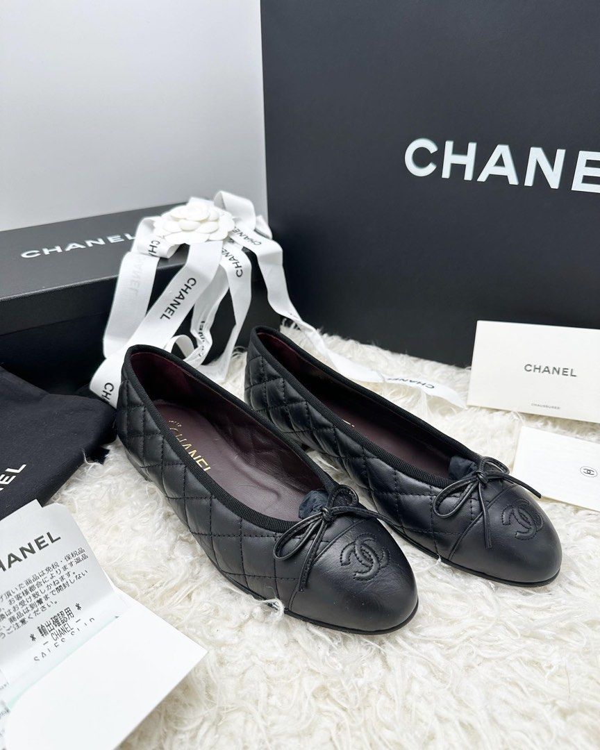CHANEL, Shoes, Chanel Women Black Ballerina Flats Soft Leather Size 38 Us  8