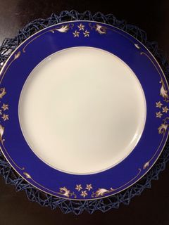 Chef's Souvenir Hiroyuki Satou Dinner Plate Cobalt Blue Border Stars Pattern with Golden Rim 30.5 cm