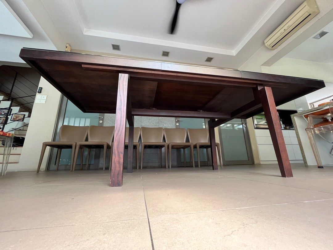 Dining Table (Category: Tables & Sets) located in Singapore. Submitted by serenelty01 (Listing ID 1215769368, Image 3). Description: Wooden dining table Tempered glass top L220 x W90 x H75 cm Self collect at Kembangan landed .