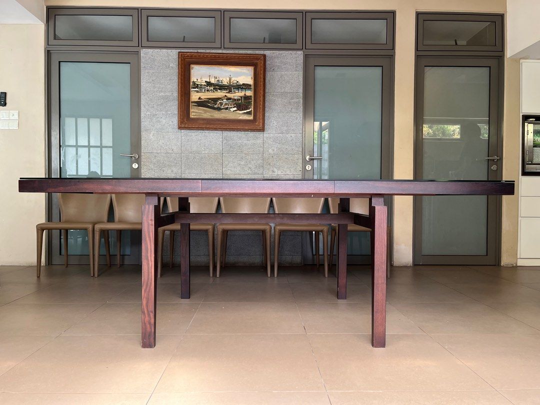 Dining Table (Category: Tables & Sets) located in Singapore. Submitted by serenelty01 (Listing ID 1215769368, Image 2). Description: Wooden dining table Tempered glass top L220 x W90 x H75 cm Self collect at Kembangan landed .