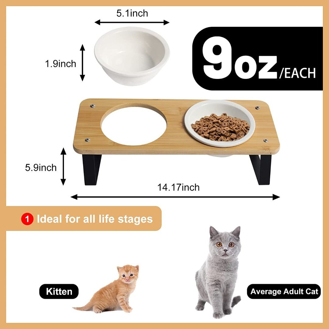 Elevated Cat Food Bowl Ceramic Cat Bowls with Stand 15 Tilted