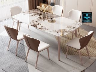 EVA Marble Rose Gold Dining Table Set with Chairs