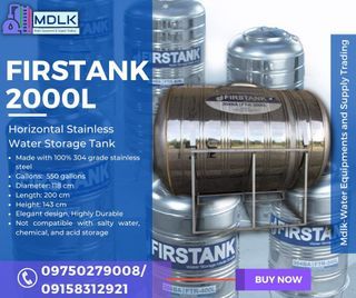 Firstank 2000L Water Storage Tank Stainless Steel Horizontal