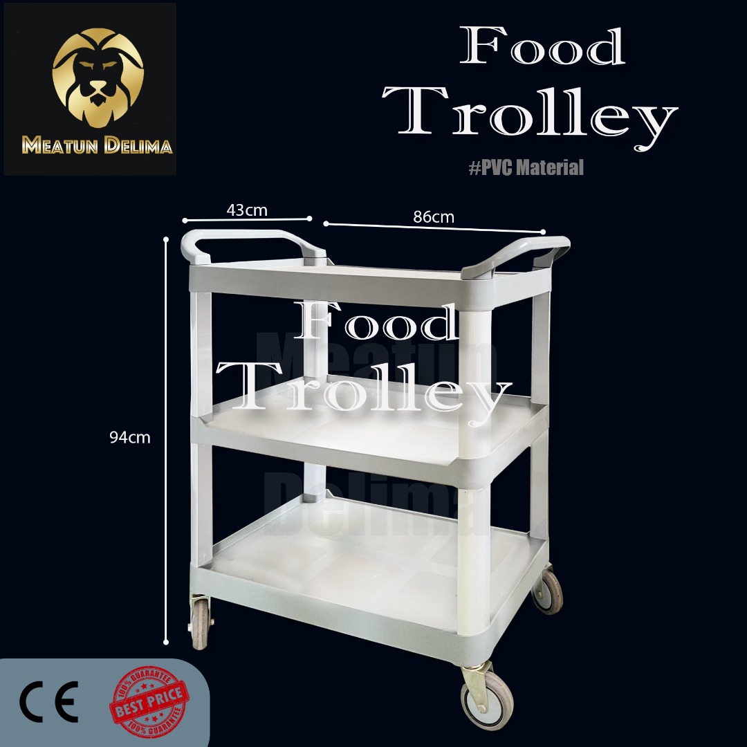 Food Trolley PVC 3 Tier with Castrol 3 Layer Trolly Troli Tiga Layer