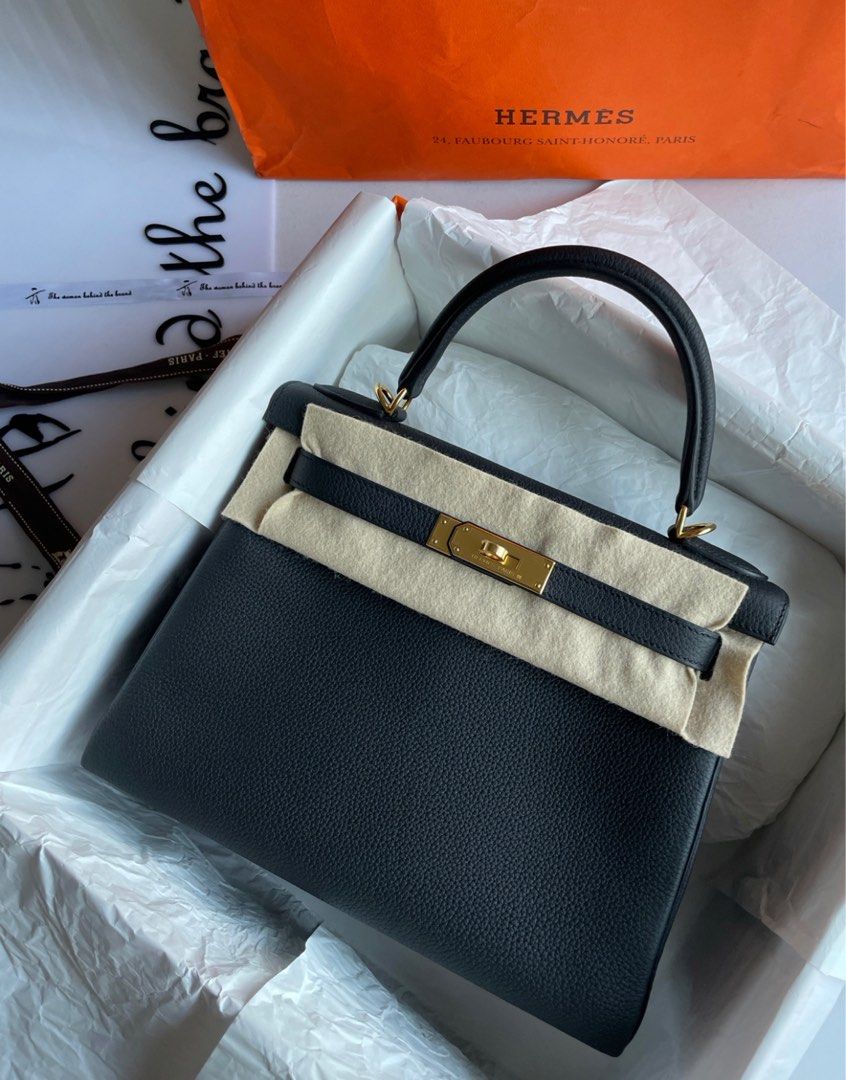 BNIB Hermes Kelly 25 Black Togo Retourne With Gold Stamp U Original Receipt