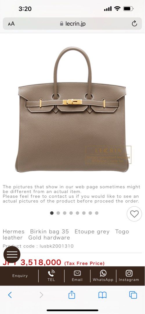 Hermès Birkin 35 Etoupe Togo Gold Hardware