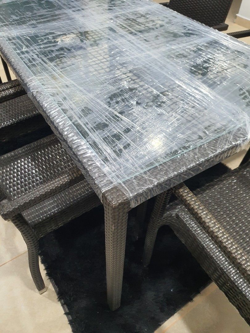 Ikea Granas Dining Table with 6 chairs and table top glass, Furniture