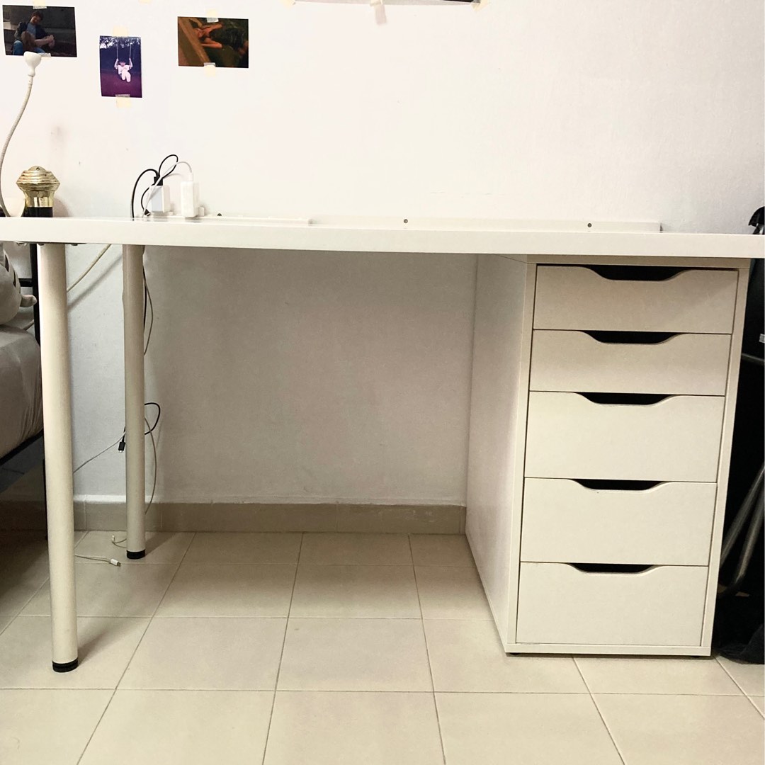 IKEA Lagkapten Table & Alex Drawer Unit Set in White, Furniture & Home