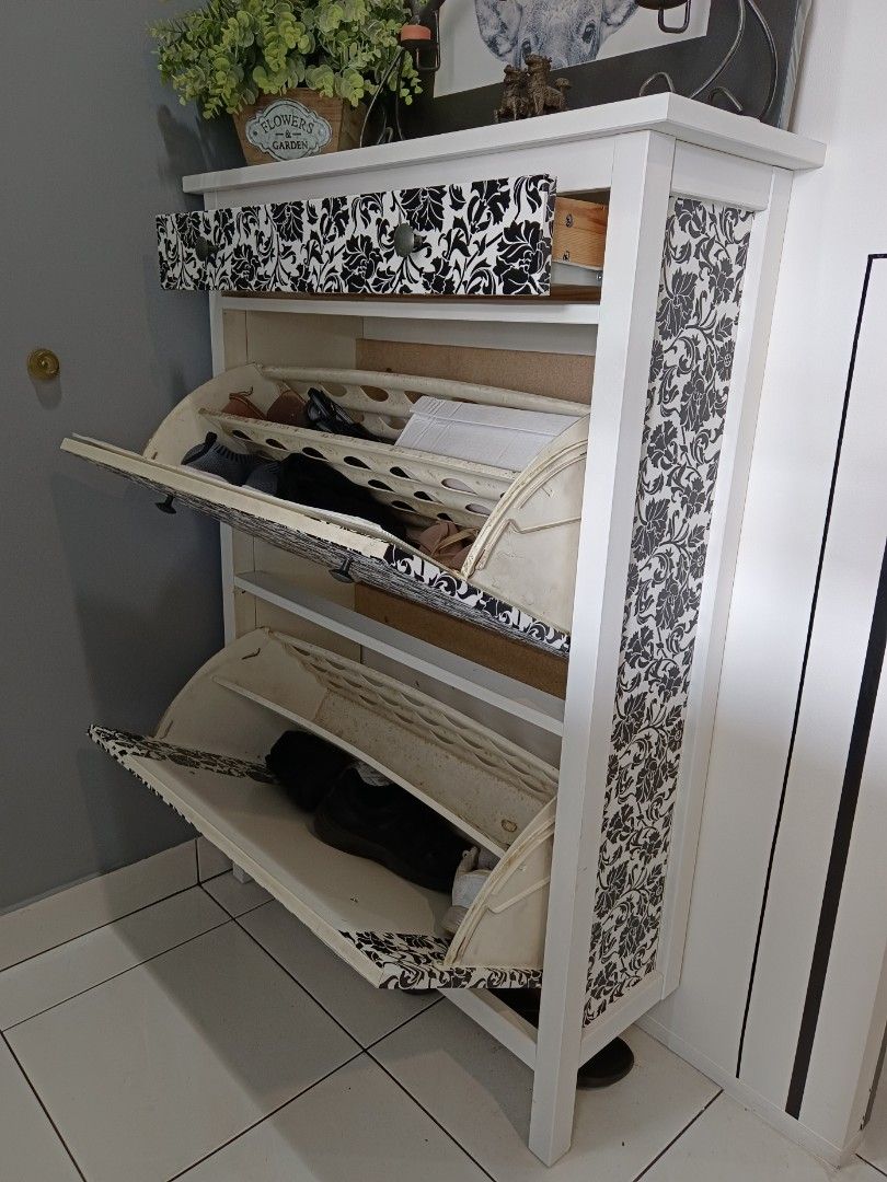 Ikea shoe rack, upgraded with deco paper, Furniture & Home Living