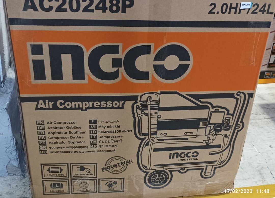 Ingco air compressor 2hp/24L, Commercial & Industrial, Construction ...