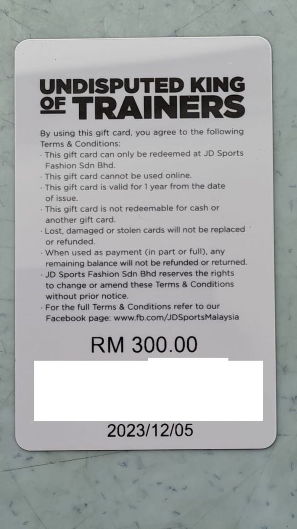 JD Sports Gift Card RM300, Tickets & Vouchers, Vouchers on Carousell