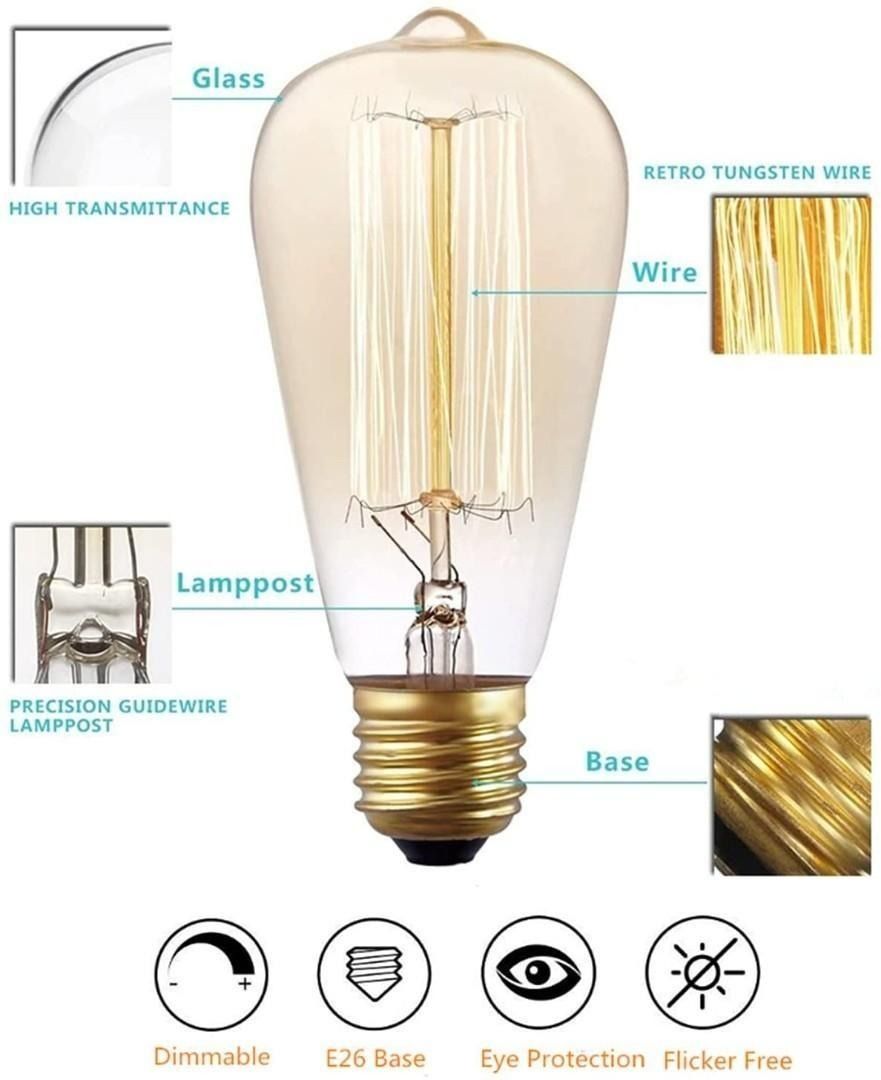 LED Edison Bulb Woowtt Vintage Light Bulb Dimmable 6W E27 LED Bulbs Led Filament Bulb Antique Style Retro Amber Glass Screw Lamp ST64 2700K 600LM 6W 6 Pack Energy Class A