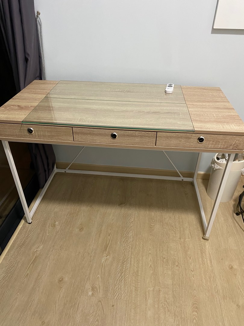 Lightly used study table with glass top, Furniture & Home Living ...