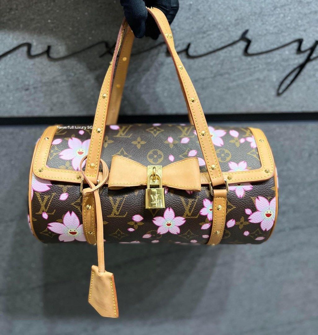 Louis Vuitton Limited Edition Papillon Handbag Monogram Cherry Blossom Bag
