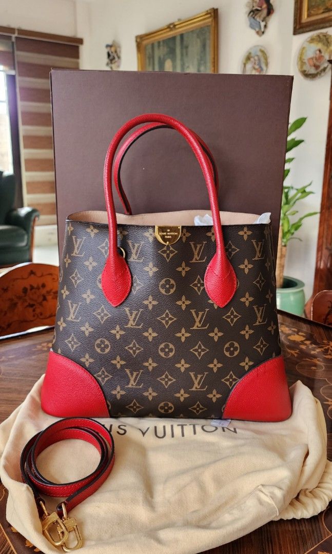 Louis Vuitton Flandrin Handbag in Brown Monogram Canvas and Red