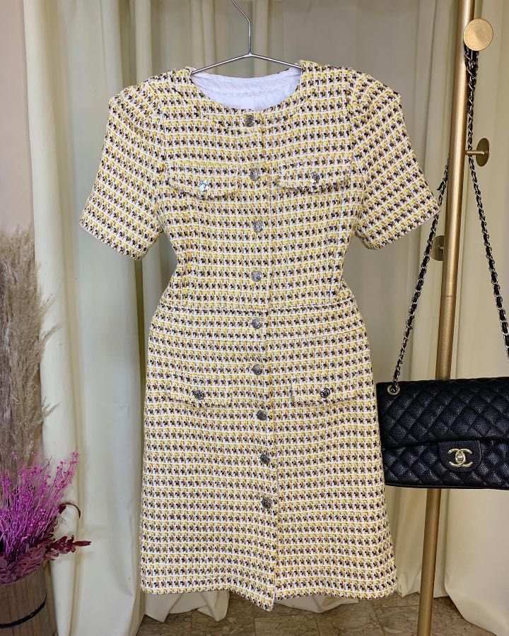 Maje yellow hot sale tweed dress