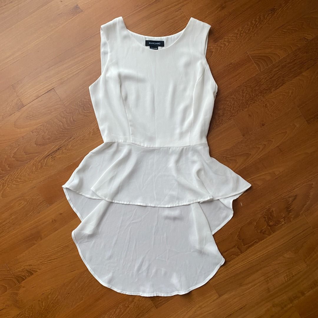 Marciano White Peplum High Low Blouse Women s Fashion Tops Blouses on Carousell