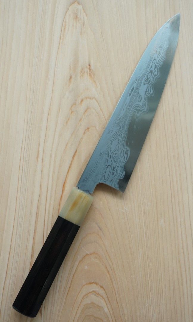 Nakagawa Satoshi x Myojin Naohito Blue 1 Damascus 210mm gyuto, ebony ...