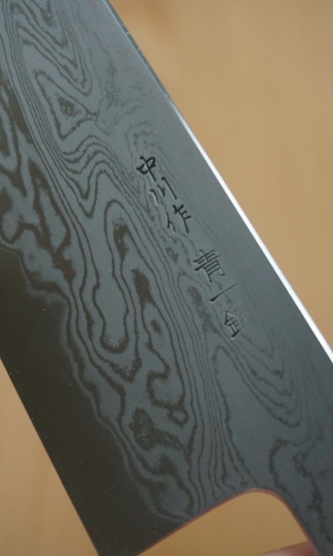 Nakagawa Satoshi x Myojin Naohito Blue 1 Damascus 210mm gyuto, ebony ...