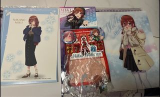 miku nakano merch (quintessential quintuplets kuji, files, chokokko, can badges, plush, keychain, acrylic, figure, cards)