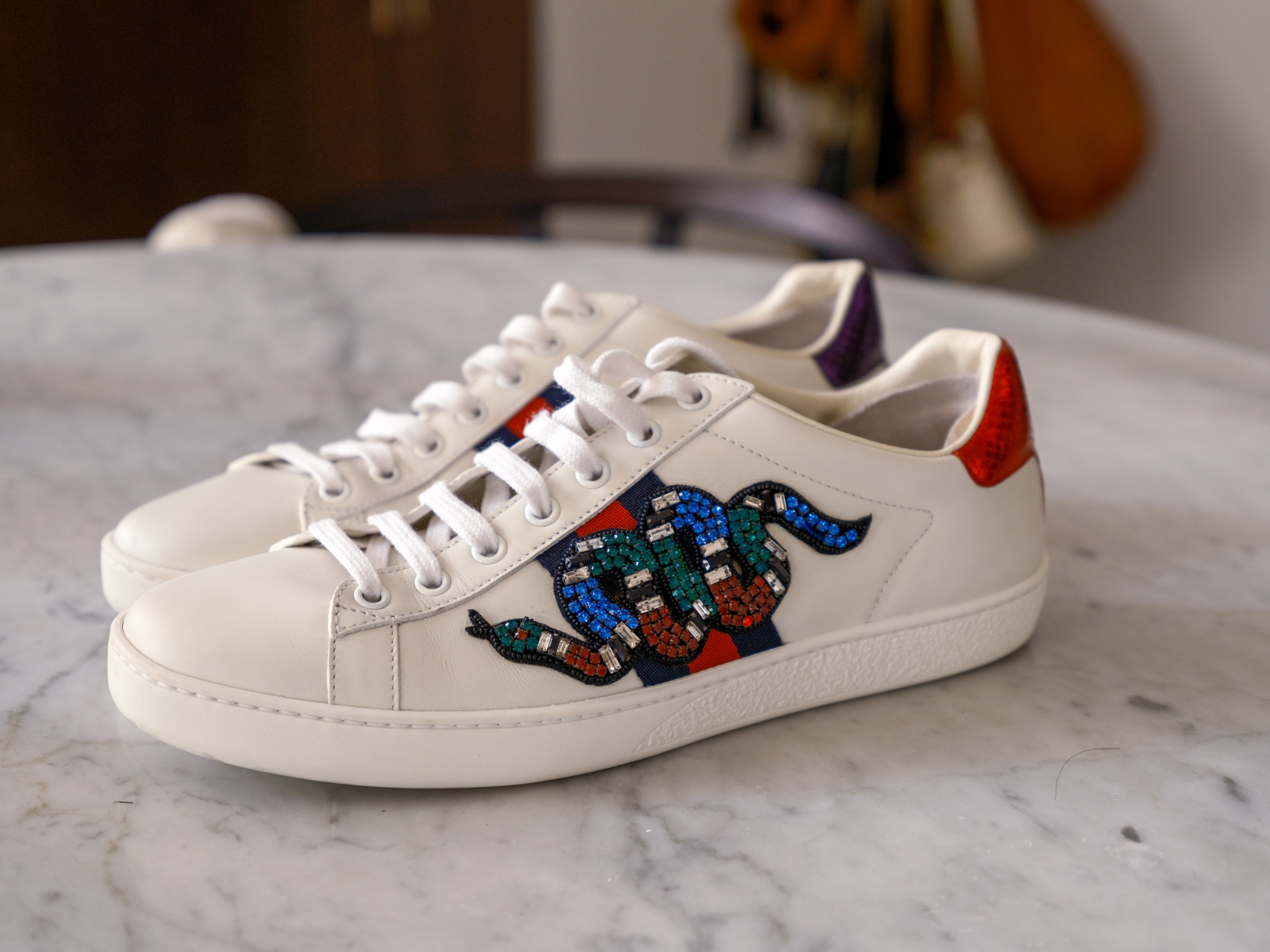 New Gucci Ace Crystal Embroidered Snake Sneakers (Size / / 39), Luxury, Sneakers & Footwear on Carousell