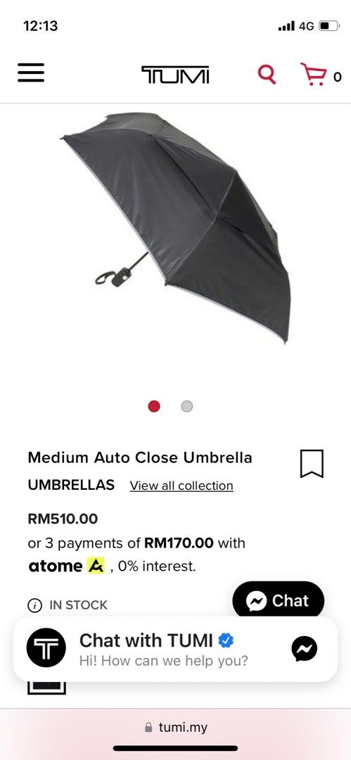 Tumi medium clearance auto close umbrella