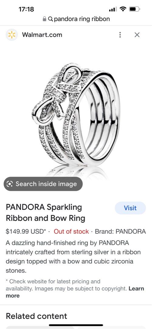 Pandora sparkling ribbon clearance and bow ring