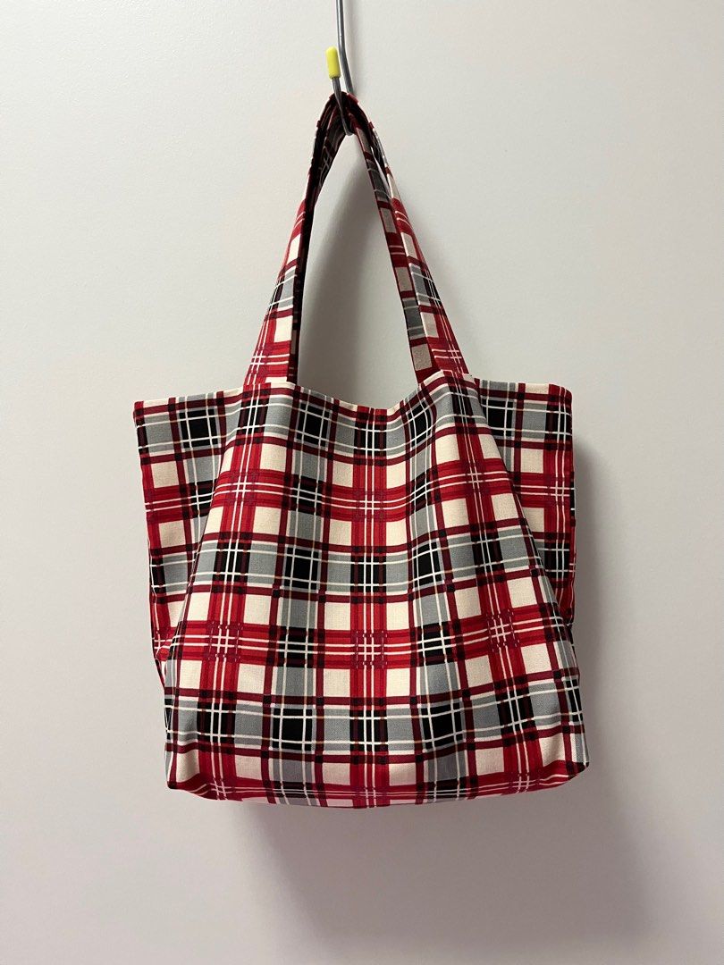 Red plaid sale tote bag
