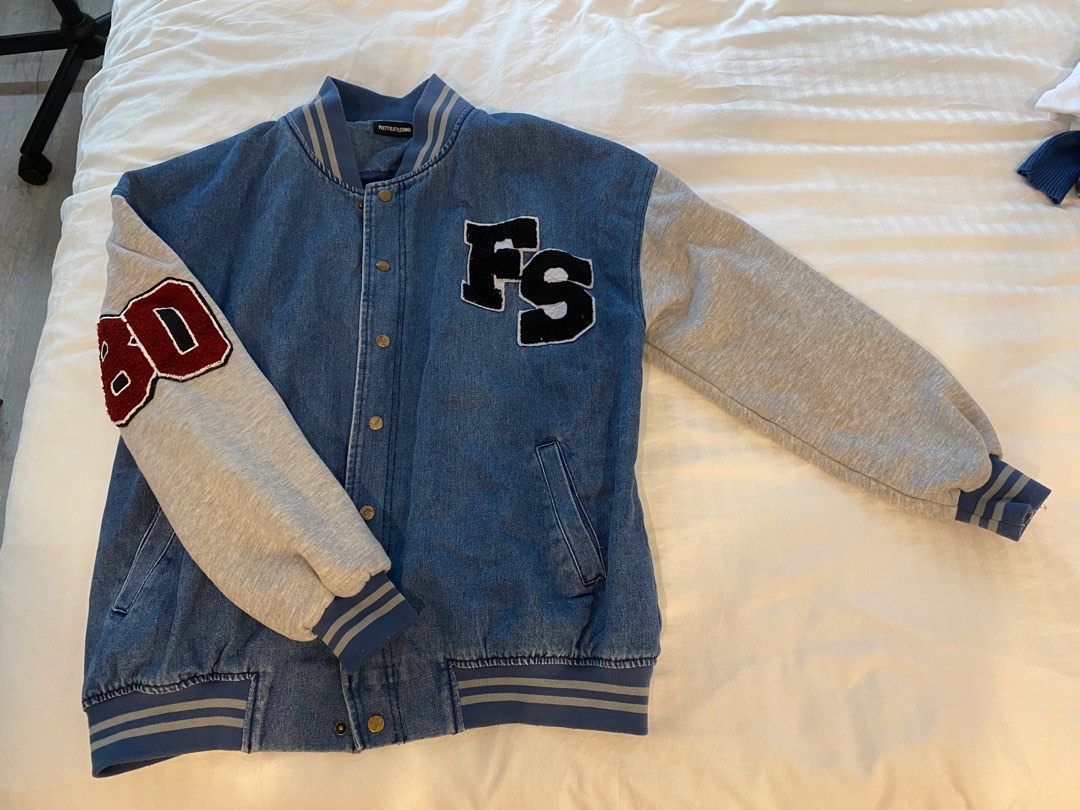 PLT Denim Varsity Jacket, Women's Fashion, Coats, Jackets and Outerwear