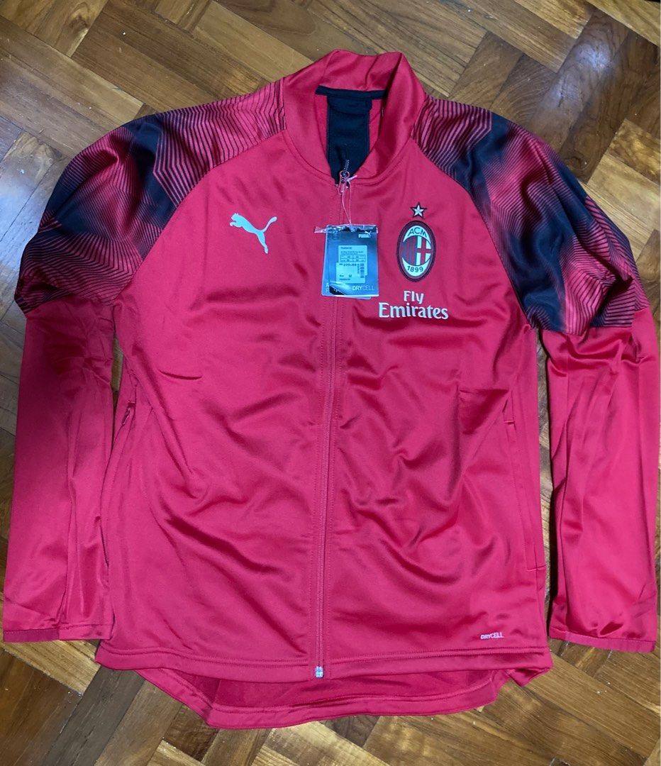 Buy PUMA Men's AC Milan Stadium Poly Jacket with Sponsor Logo, Black/Tango  red, L at