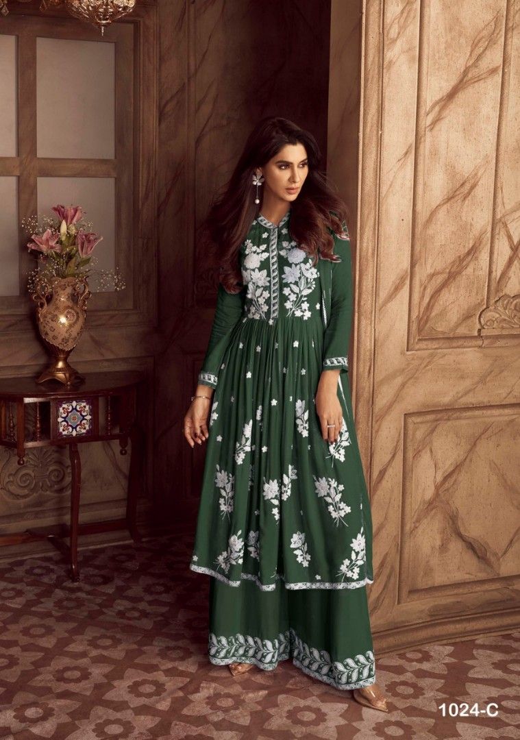 Rayon kurti Palazzo Set with Dupatta Embroidery work Dress set