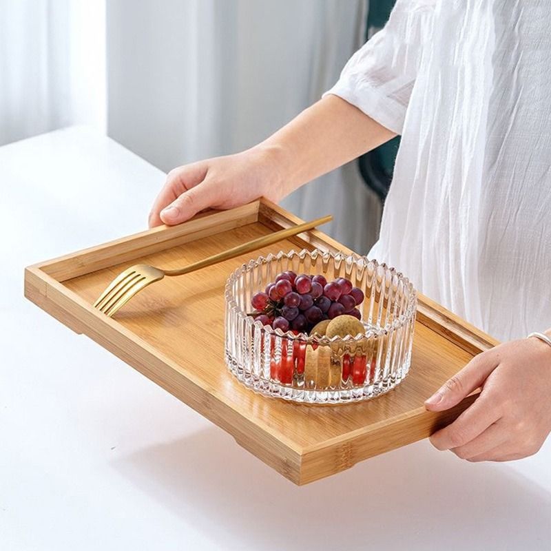 Bamboo Wooden Serving Tray Tea Breakfast Serving Trays Modern Craft Plain  Wood Platter Tray For Cof