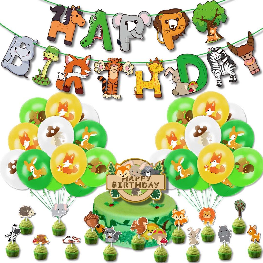 Safari animal theme birthday balloon party decoration set with banner and  cake toppers for party celebration deco set up, Hobbies & Toys, Stationery  & Craft, Occasions & Party Supplies on Carousell