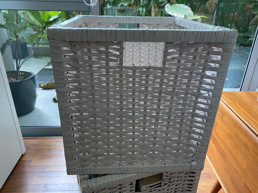 Set of 3 ikea Kallax White Rattan Boxes, Furniture & Home Living, Home