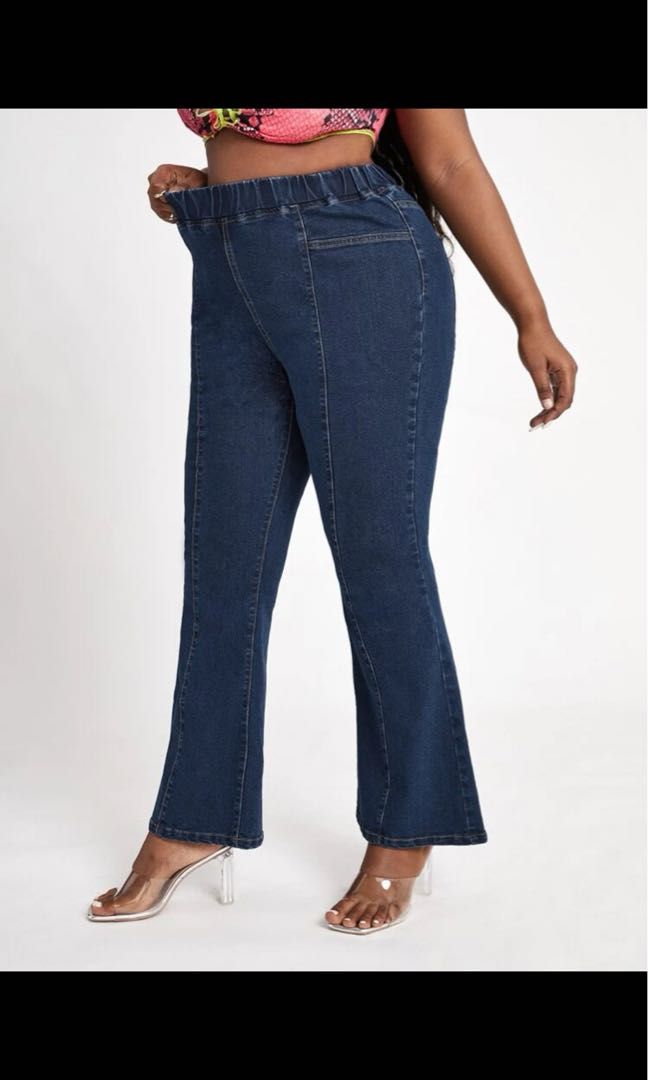 SHEIN EZwear Plus Split Hem Straight Leg Jeans