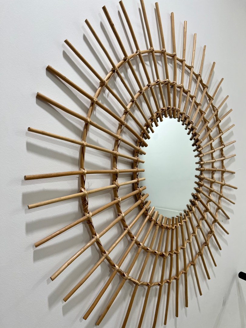 Spotlight rattan hanging mirror deco, Furniture & Home Living, Home