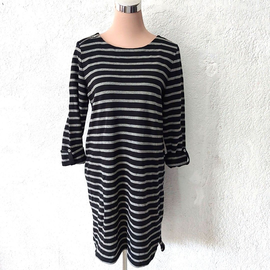 Merona dress stripes dress stretch dress midi dress mid length