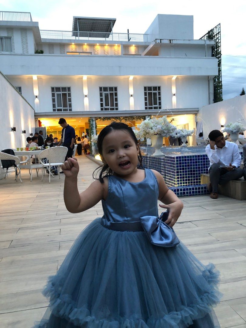 Steel blue flower girl dress online