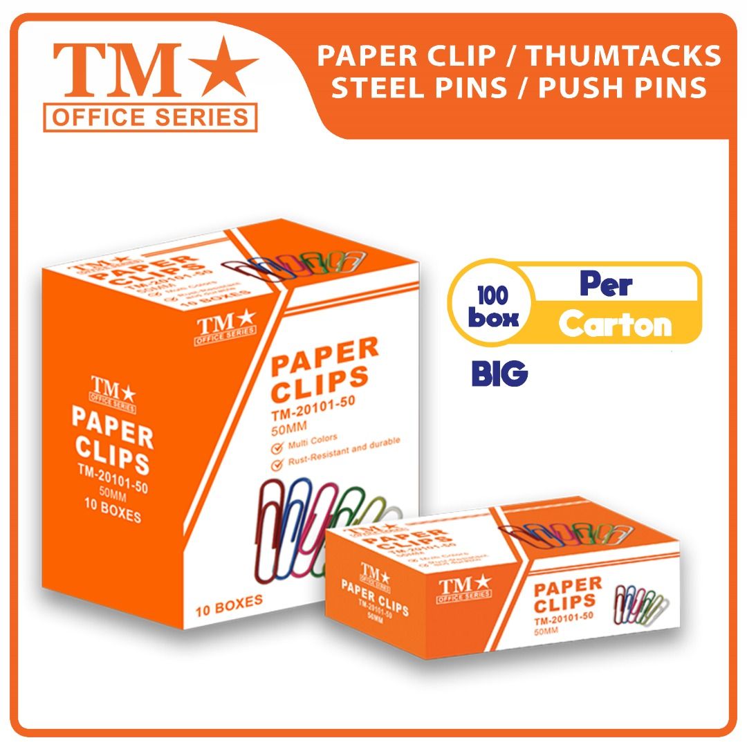 TM Paper Clips Vinyl Big x 100 boxes, Hobbies & Toys, Stationary & Craft,  Stationery & School Supplies on Carousell