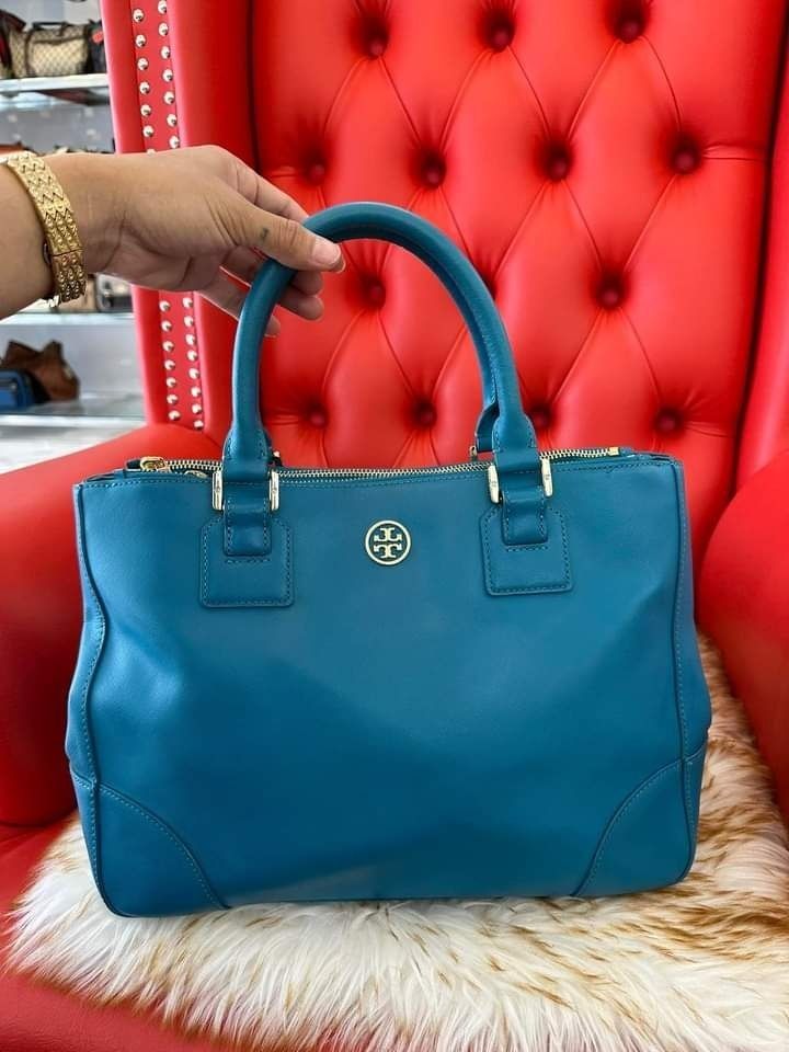 Tory Burch Green Leather Large Robinson Double Zip Tote Tory Burch