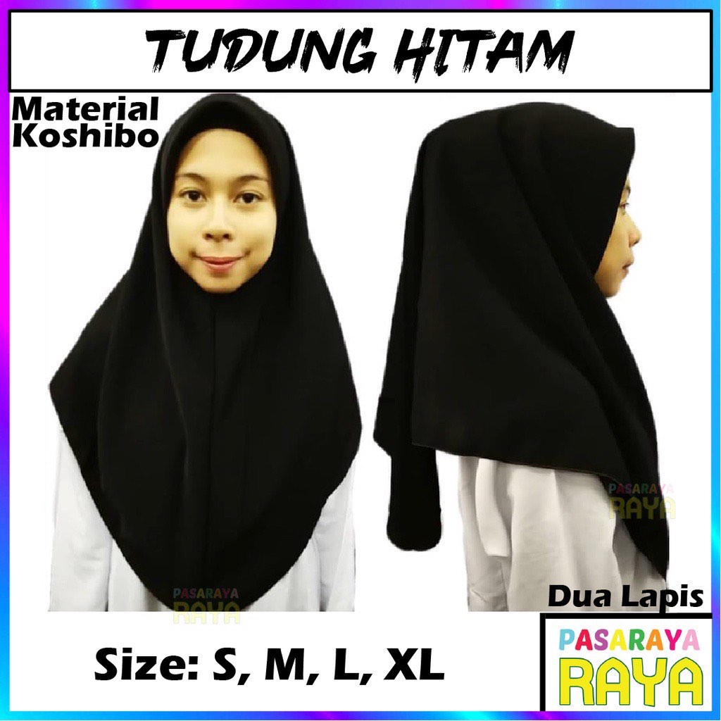 Tudung Sekolah Dua Lapis Hitam, Women's Fashion, Muslimah Fashion