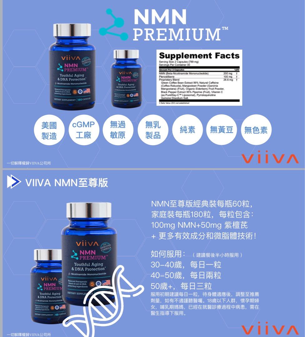 Viiva NMN premium 180粒特價, 健康及營養食用品, 健康補充品, 健康