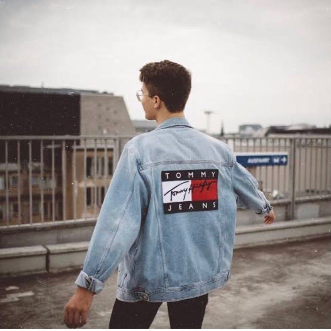 Vintage tommy hilfiger denim jacket mens on sale